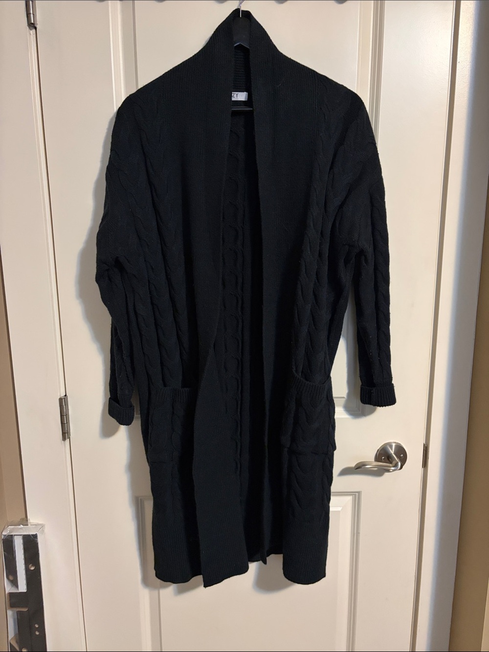 Suzy Shier Black Cable Knit Open-Front Cardigan